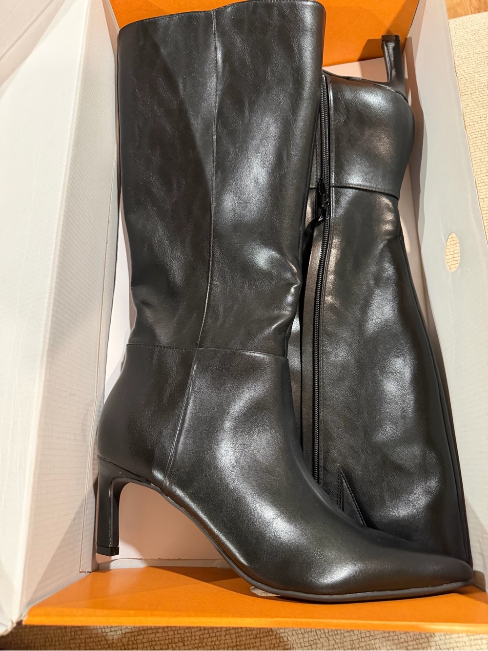Unisa Black Leather Mid-Calf Heeled Boots